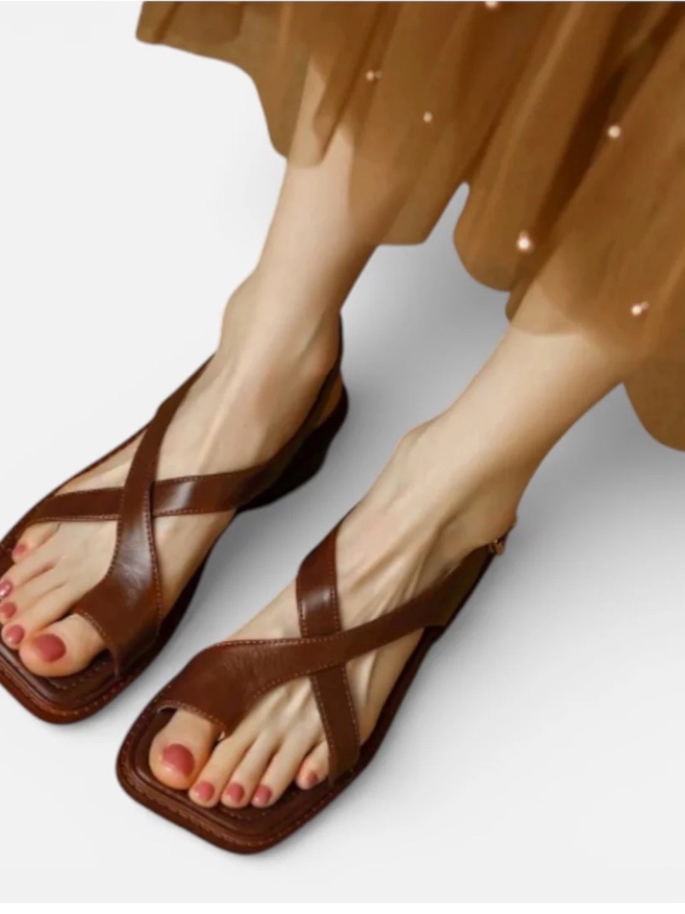 NWOT brown leather minimalist square toe contemporary chic preppy sandals Sz 39